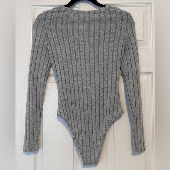 SHEIN Gray Bodysuit Ribbed Scoop Neck Sweater - Picture 2 of 4